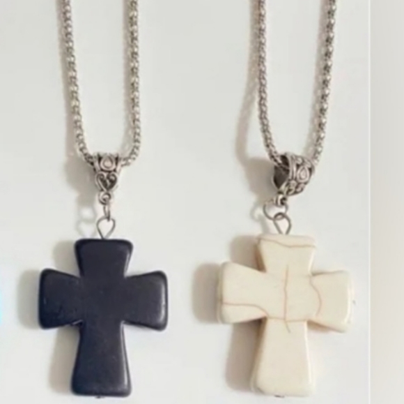 Ivory Cross Necklace Semiprecious Stone on Silver Chain w2 1/2 inch extender - Picture 10 of 11